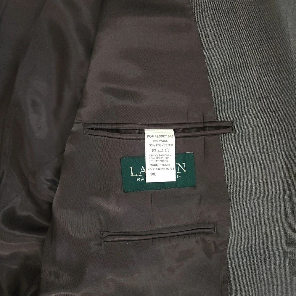 Lauren Ralph Lauren Gray Windowpane Mens 50L Blazer Sport Coat